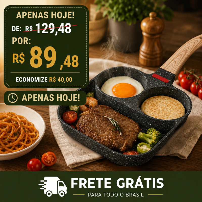 Frigideira Antiaderente 3 em 1 | Mais Praticidade nas Refeições