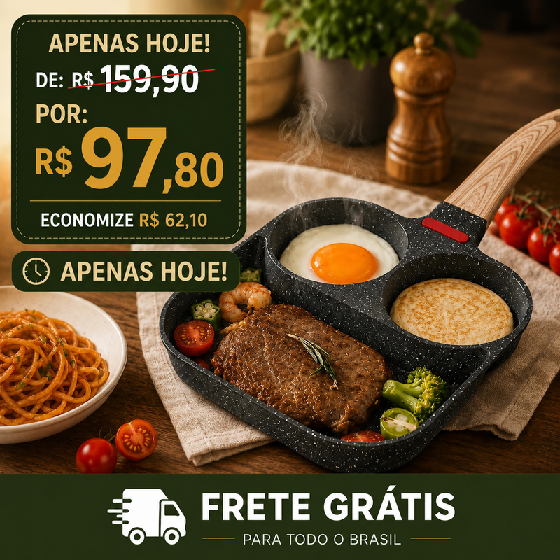 Frigideira 3 Em 1 Antiaderente Premium - Praticidade pra Sua Cozinha a Todo Momento