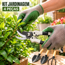 Kit 4 Ferramentas de Jardinagem com Aço Carbono e Cabo de Madeira