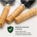 Kit 4 Ferramentas de Jardinagem com Aço Carbono e Cabo de Madeira