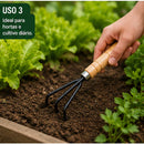 Kit 4 Ferramentas de Jardinagem com Aço Carbono e Cabo de Madeira