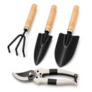 Kit 4 Ferramentas de Jardinagem com Aço Carbono e Cabo de Madeira