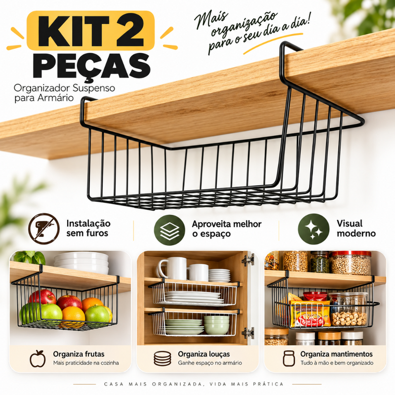 Kit com 2 Cestos Organizadores Suspensos | Mais Espaço no Armário